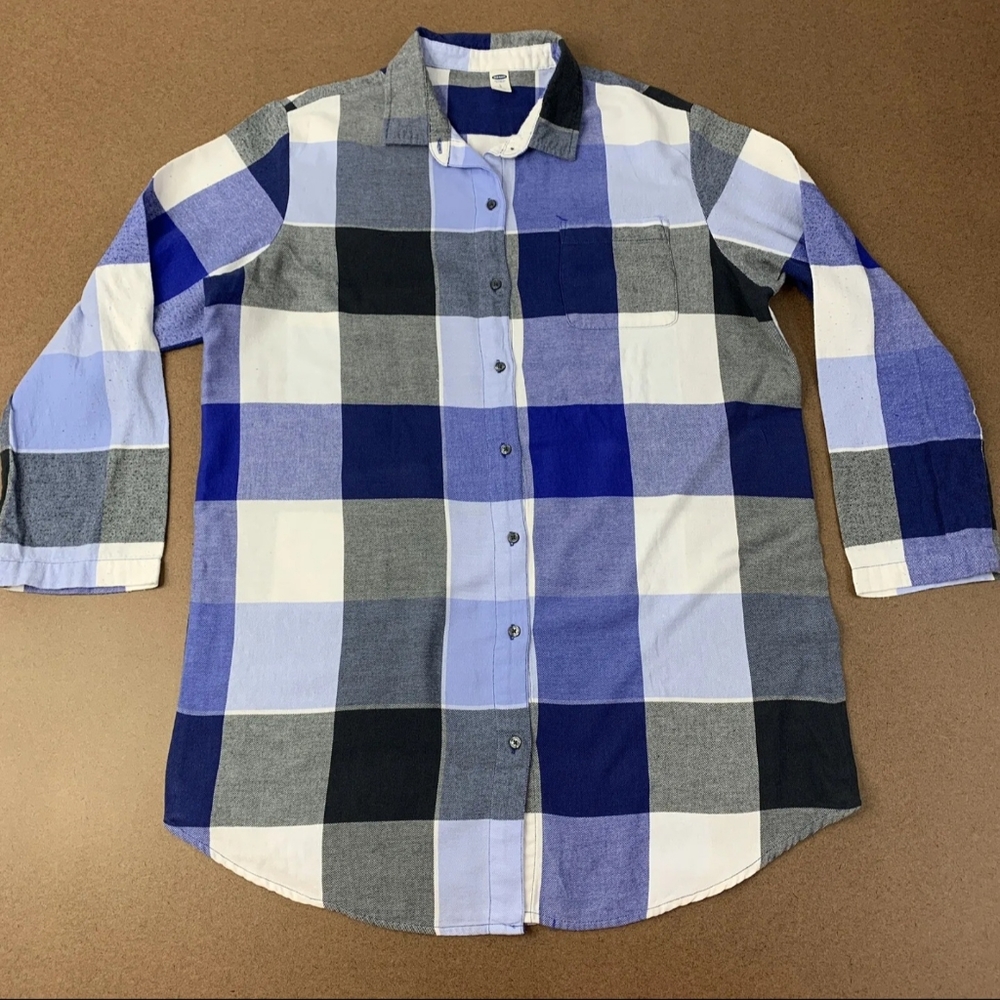 Old Navy Womens Size Large Blue White Checks Boyfriend Style Pajama Night Shirt